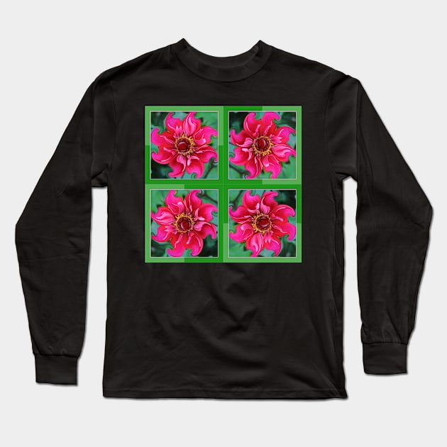 Pink And Green Dahlia Design Long Sleeve T-Shirt by AlexaZari